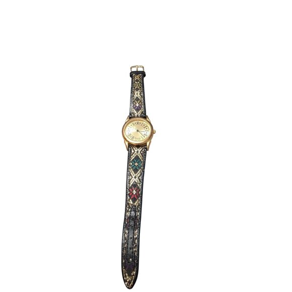 Vintage Triumph With Black & Multicolor Embroidered Strap Roman Numerals Quartz - Picture 3 of 10